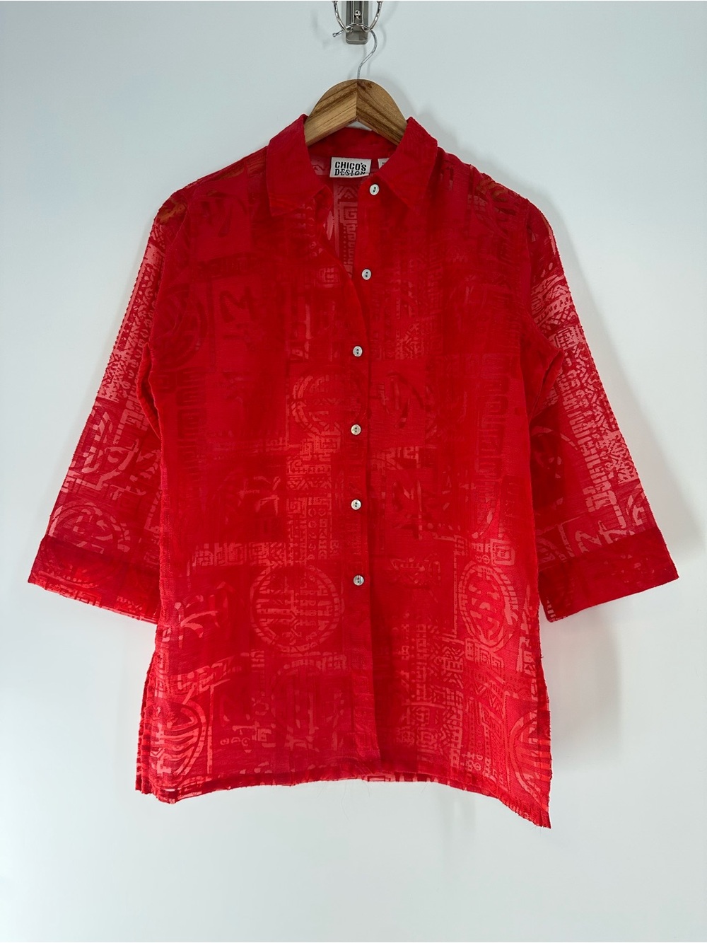 VTG Chico's Red Sheer Cover Up Tunic Size 0 (Small)